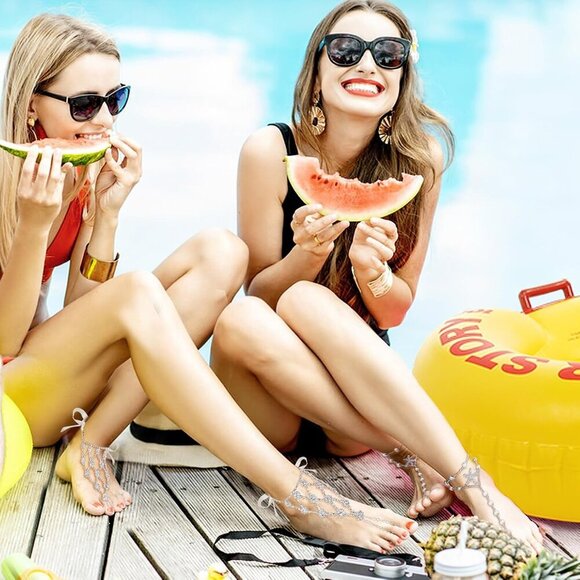 Barefoot Sandals Starfish Rhinestones Bead Chain Adjustable for Beach Parties - Picture 4 of 7